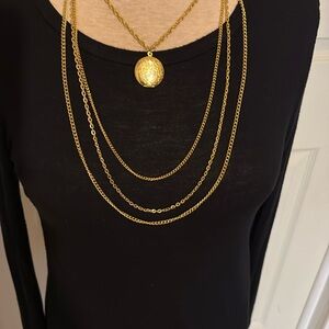 Elegant Gold-tone Layered Chain Necklace with Locket